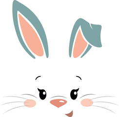 bunny with a smile,cute rabbit`s face, isolated hand drawn vector illustration