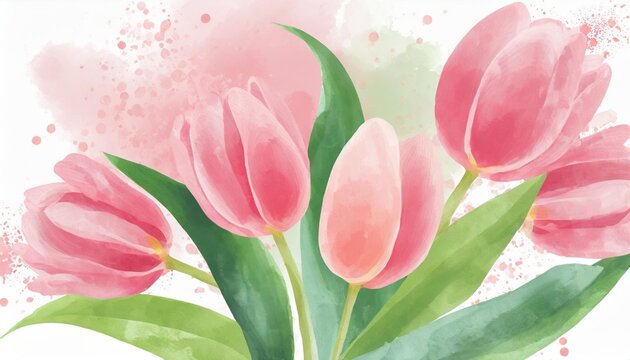 tulip flower with watercolor style for background and invitation wedding card image