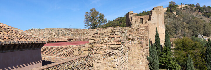 Alcazaba Castle in Malaga, defenive walls. Costa del Sol, Spain
