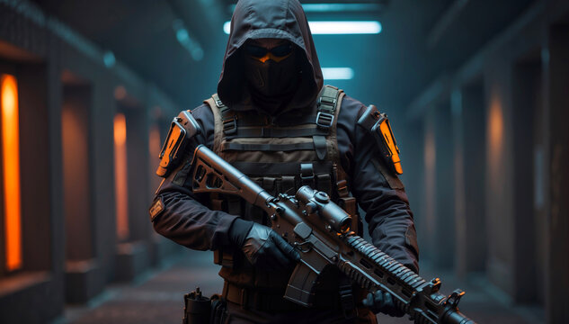 A masked terrorist with his gun