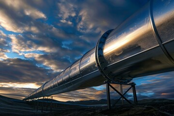 A hydrogen pipeline. Concept of gas or oil industry, fuel pipe, conduit. - obrazy, fototapety, plakaty