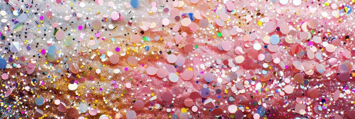 Girlish pink colored glitter sparkling confetti background. Trendy invitation card background. Generative AI