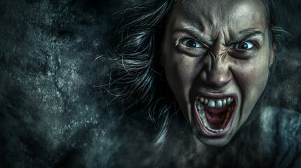 Woman's intense scream in darkness.