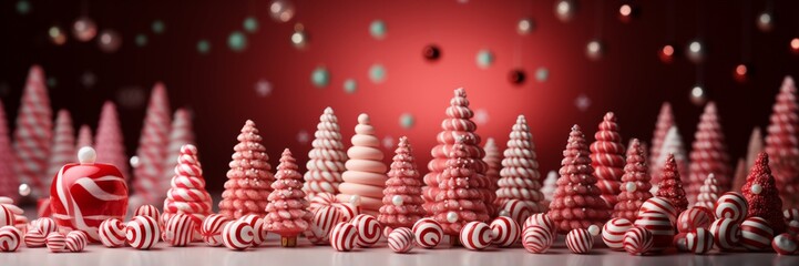 A colorful group of candy canes sits side by side, creating a vibrant and festive display of holiday treats - obrazy, fototapety, plakaty