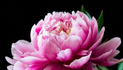beautiful fluffy blooming pink peony on black background