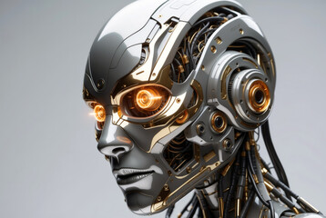 Robot portrait on isolated background technology concept.
