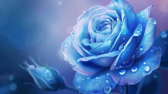 Beautiful blue rose, close-up illustration
