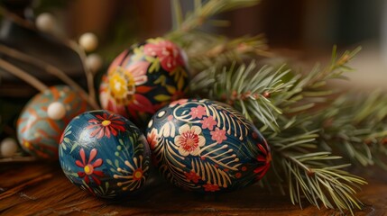Fototapeta premium Decorative easter eggs with ornament
