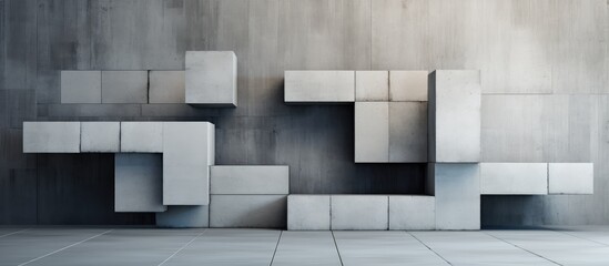 Abstract architectural environment with various sized concrete blocks