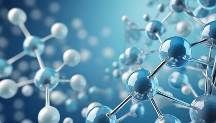 3d molecules on a blue background close up - obrazy, fototapety, plakaty