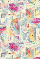 Antique surface floral seamless allover Pattern design, multicolor flowers with multicolor watercolor background texture.