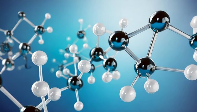 3d molecules on a blue background close up