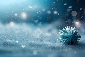 Winter Snowfall and snowflakes turquoise blue background. Cold winter Christmas and New Year background. Winter landscape with falling Christmas shining beautiful Generative AI