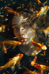 Girl among the gold fishes