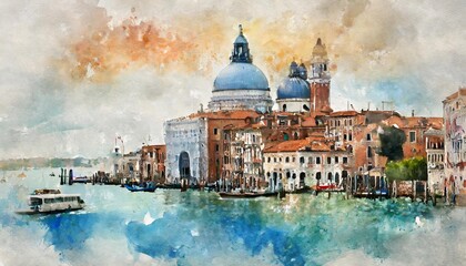 venice city in italy detail watercolor background