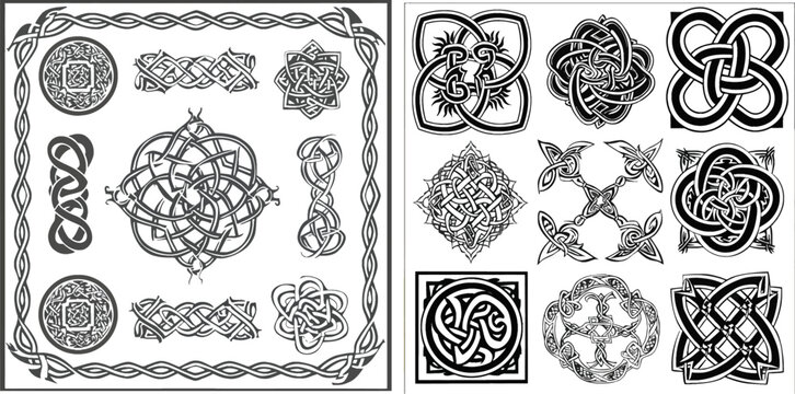 Vector decorative elements for the design of diploma, advertisements, envelope based on Celtic patterns