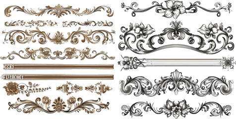 illustration of set of vintage design elements for page border