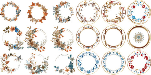 set of round floral frame - obrazy, fototapety, plakaty