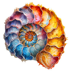 Fossil ammonite nautilus watercolor    - obrazy, fototapety, plakaty