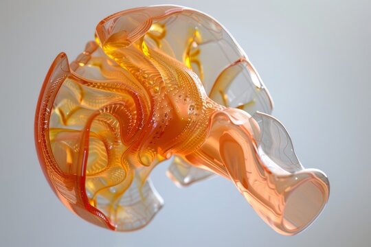 Inner ear with eardrum and cochlea - abstract 3d model.