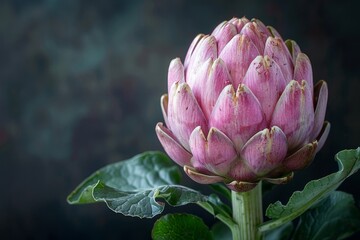 fresh artichoke on dark background, undisclosed bud, closeup