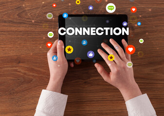 Close-up of a touchscreen, social media concept