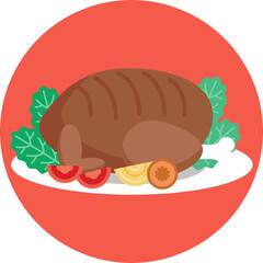 This icon showcases a perfectly roasted chicken, complete with golden-brown skin and garnished with herbs, symbolizing the quintessential barbecue delight.