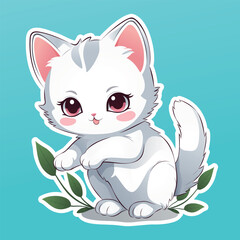 Sticker of a cute kawaii cartoon kitten character. Stickers of cute cartoon animal cat characters. Cute sticker vector art	