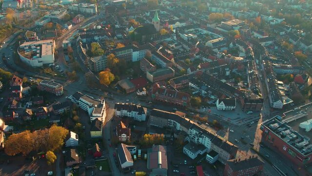 Aerial view around the old town of the city Dorsten in Germany on a sunny day in autumn	
