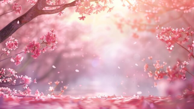 Sakura flower trees blooming, spring seasonal Easter background