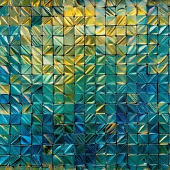 A mesmerizing wall of vivid blue and green mosaic tiles creates a breathtaking display of color and design