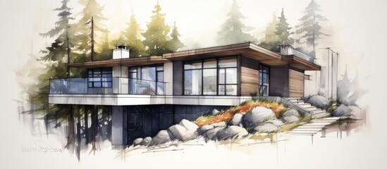 Modern cottage house design sketch .