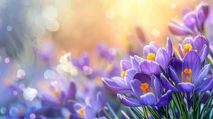 Fotobehang Spring crocus flowers, Easter background © vannet