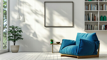 Minimalist Living Room Design, White Sofa and Blank Wall for Art, Bright and Airy Contemporary Space
