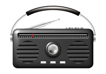 Retro radio icon set. Vector 3D radio. Clipart isolated on white background.