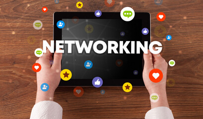 Close-up of a touchscreen, social media concept