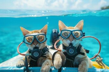 cats scuba divers wearing mask and gear