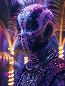 A cyberpunk african mask character