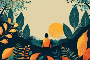 Abstract concept of mindfulness and slow living illustration Downshifting, minimal lifestyle, escape from big city, no stress life, seasonal downshifting, reduce pressure, find balance metaphor.