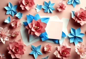 Blue Seasonal Day blossom Flowers Flags holiday Vector Floral Mother's Square frame Spring Paper Greeting flower Happy March Card Trendy Women's cut Pink Origami decoration Text Woman