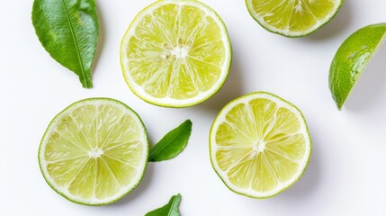 Top view of slices of green lemon