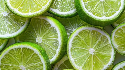 Top view of slices of green lemon