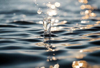 Transparent and clean white water background with podium and sunlight reflection - obrazy, fototapety, plakaty