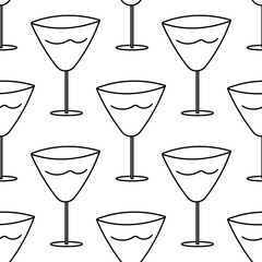 Alcoholic cocktails in glasses. Seamless pattern. Non-alcoholic party. Bright tasty refreshing drinks and juices. Hand drawn vector illustration. background ornament fabric paper line doodle coloring
