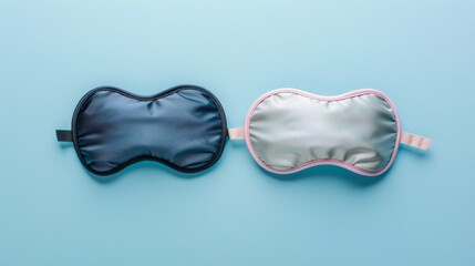 Two sleeping mask. Minimal concept of rest, quality of sleep, good night, insomnia, relaxation. Flat lay, top view