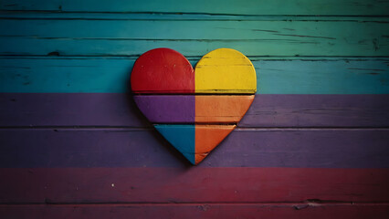 heart in rainbow color in wooden background LGBT pride symbol.