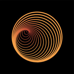 Spirale in Rot und Orange mit runden Linien auf schwarzem Hintergrund