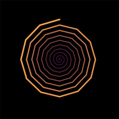 Eckige Spirale in Orange und Rot auf schwarzem Hintergrund