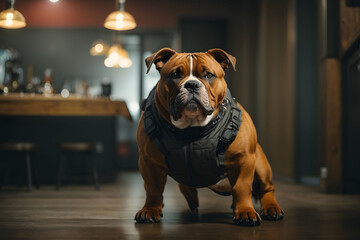 english bulldog sitting on the floor with sad and confussed expresstion 