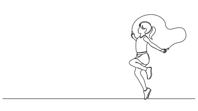 animated continuous single line drawing of girl jumping rope, line art animation